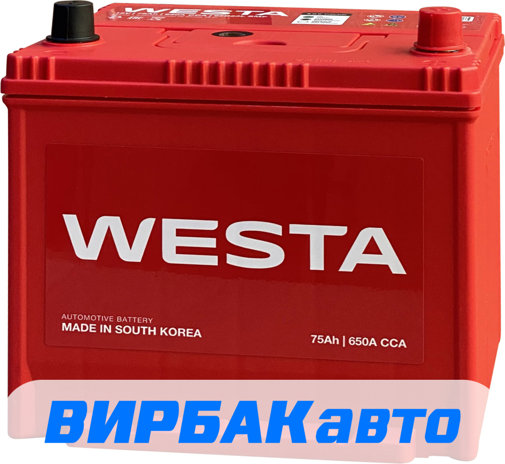 Купить Аккумулятор WESTA Korea 95D23L SMF 75 Ач 650 А обратная полярность,  клемма стандартная, цены в Волгограде — интернет-магазин VIRBACauto