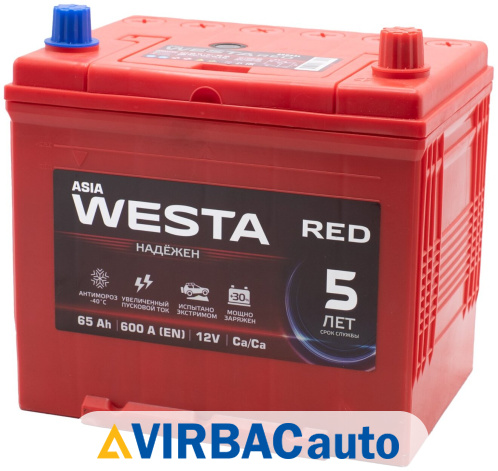 Купить Аккумулятор WESTA RED Asia 65 Ач 600 А обратная полярность, клемма стандартная, цены в Волгограде — интернет-магазин VIRBACauto