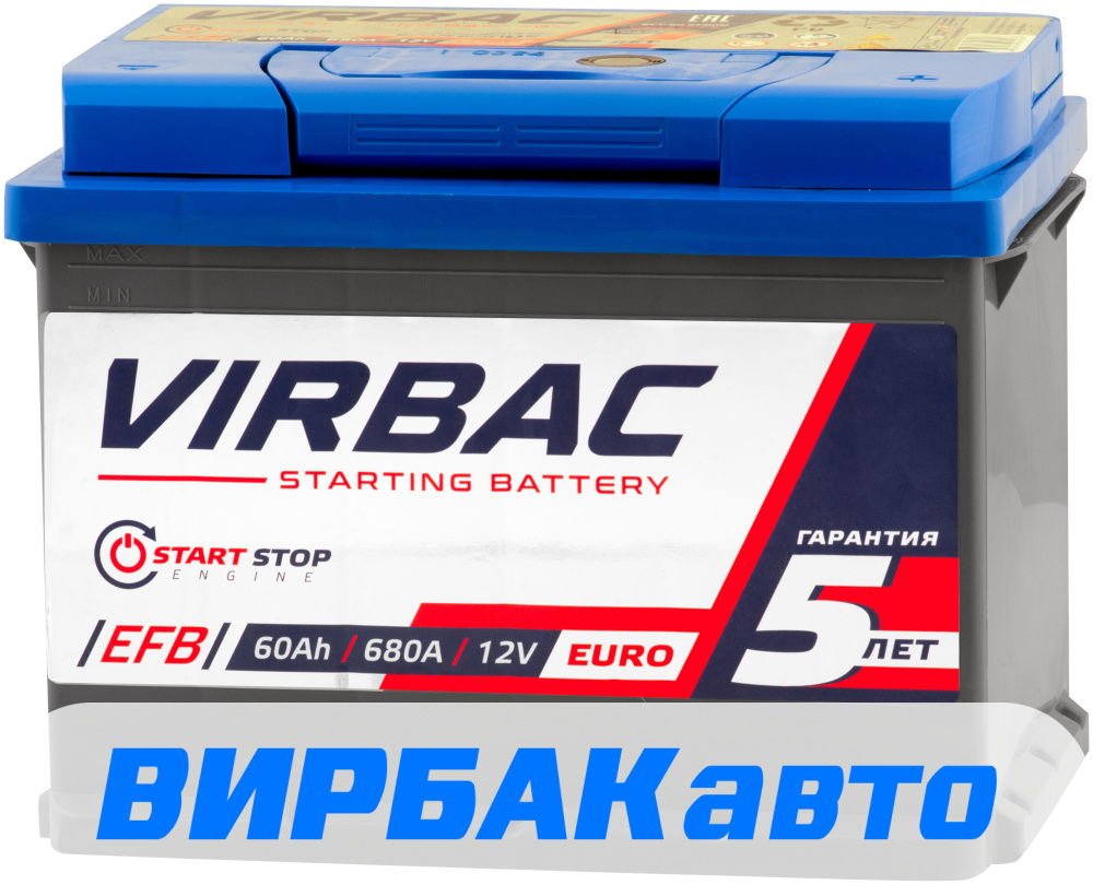 Купить Аккумулятор VIRBAC EFB 60 Ач 680 А обратная полярность, клемма ...